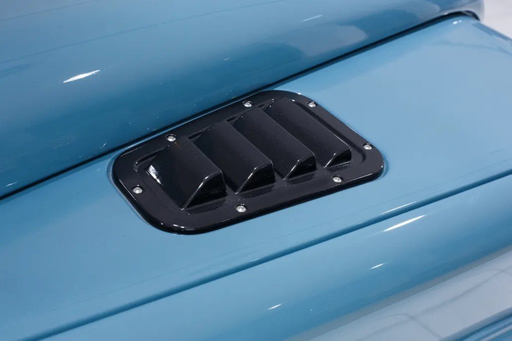 Hood vent detail in pale blue paint